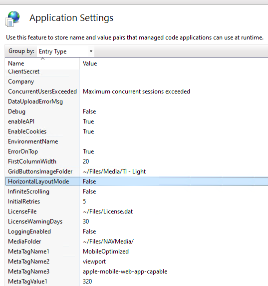 Displaying settings in portal