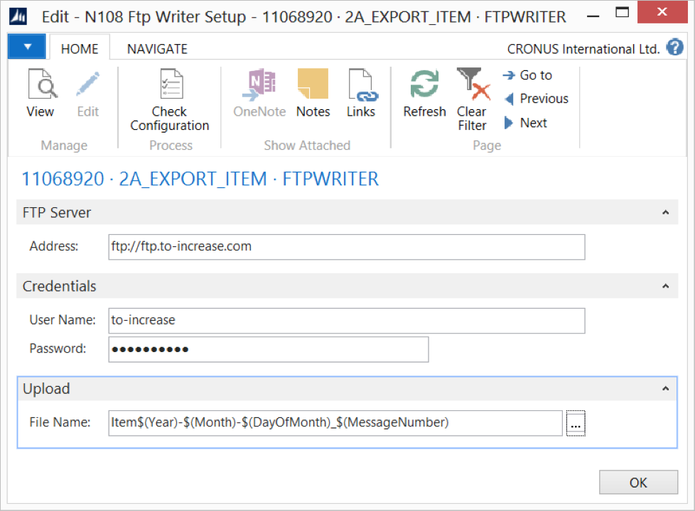 FTP Writer Setup