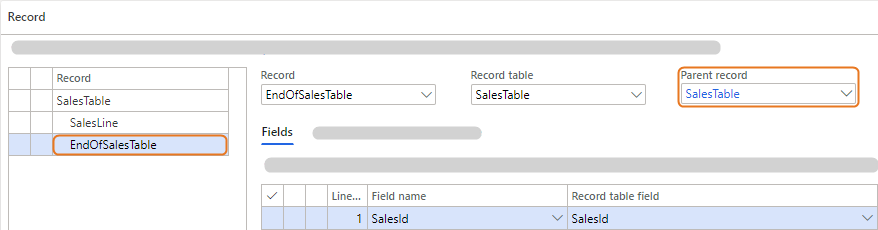 Interface displaying SalesTable and EndOfSalesTable with related fields and records.