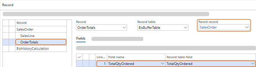 Display of order totals and fields in a sales order record interface.