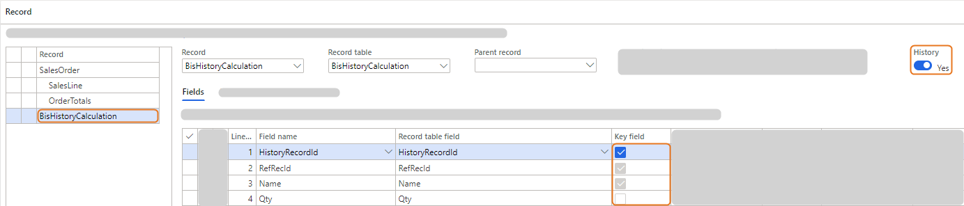 Interface displaying record details with highlighted fields and options for data management.