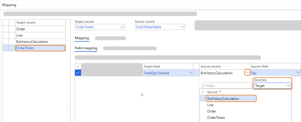 Mapping of target and source records in a data integration interface.