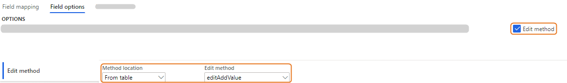 Field mapping options for editing method and location in a user interface.