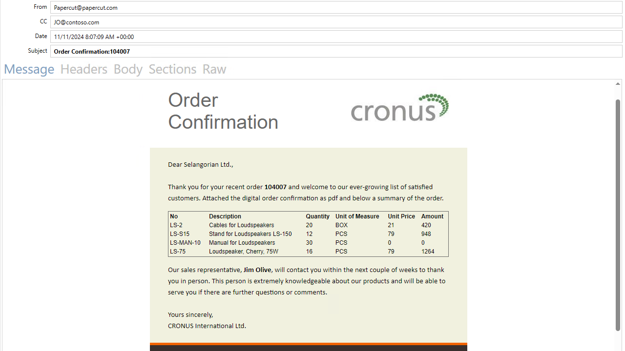 SO Confirm Result
