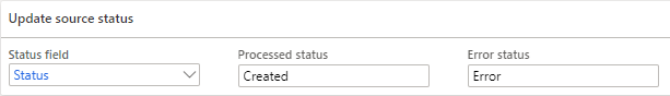 Update source status with processed and error status options displayed clearly.