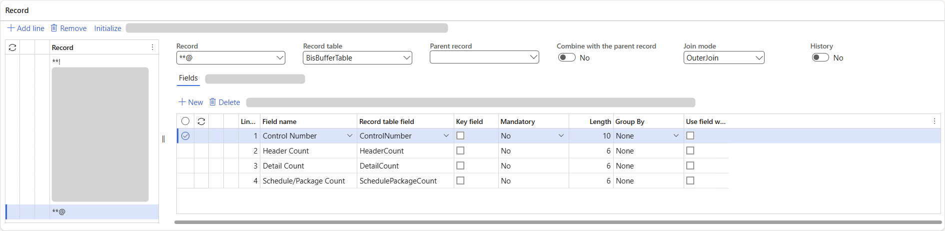 Record management interface displaying fields like Control Number and Header Count.