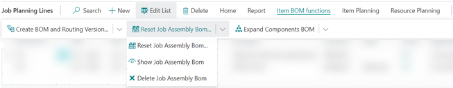 Reset Project Assembly BOM