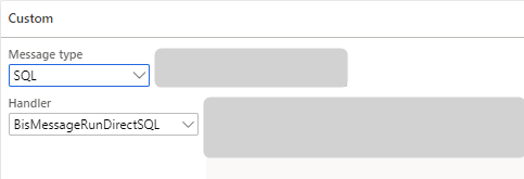 Configuration options for SQL message type and handler selection in a custom interface.
