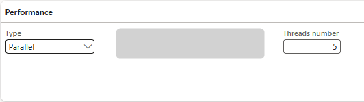 Settings for performance type and thread number in a software interface.