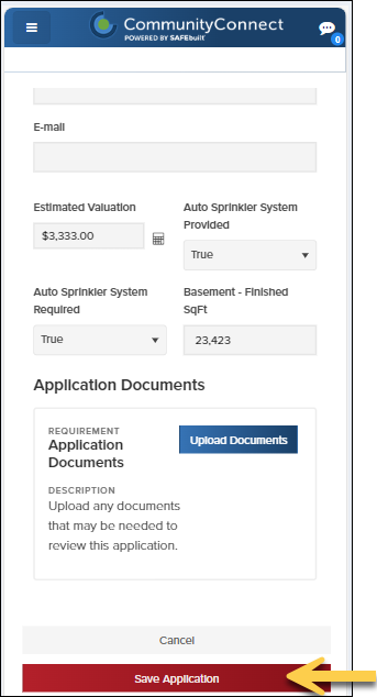 CommunityConnect Mobile, Copied Permit, Click Save Application.png