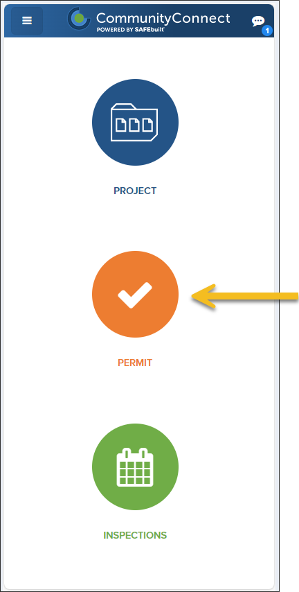 CommunityConnect Mobile, Dashboard, Permit Button on Dashboard