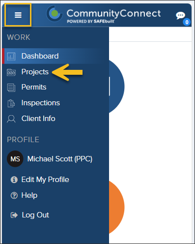 CommunityConnect Mobile, Hamburger Menu, Projects.png