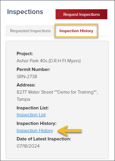 CommunityConnect Mobile, Inspection History Tab, Select Inspection History.png