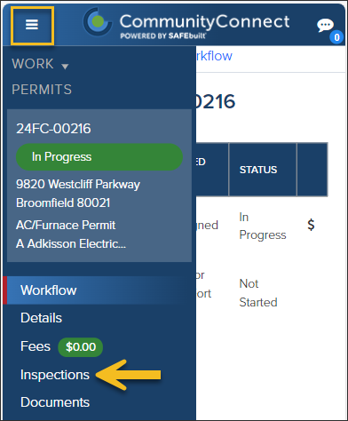 CommunityConnect Mobile, Permit, Menu, Inspections.PNG
