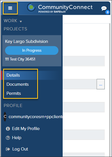 CommunityConnect Mobile, Projects, Menu, Details, Documents, Permits.png