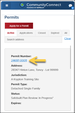 CommunityConnect Mobile, Select a Permit Number.png