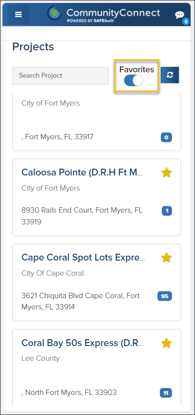 CommunityConnect Mobile, Weintraub, Toggle to Show Favorite Projects.png