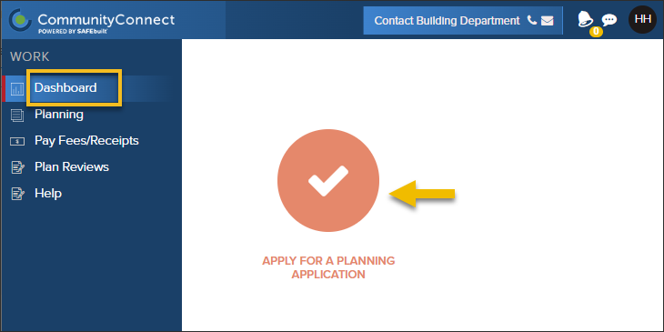 CommunityConnect, Dashboard, apply for a planning application.png