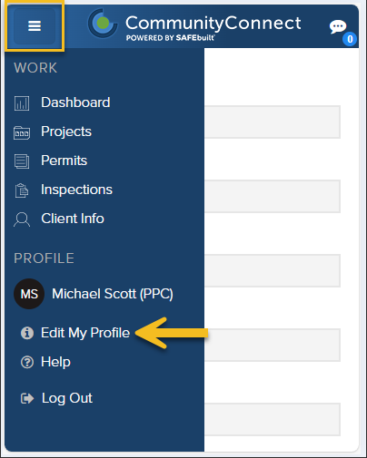 CommunityConnect, Mobile, Hamburger Menu, Edit My Profile2