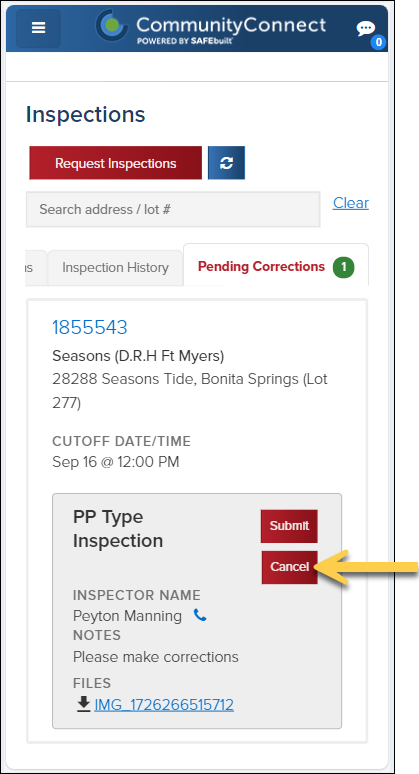 CommunityConnect, Pending Corrections, Cancel Button.png