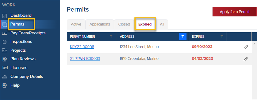CommunityConnect, Permit - Expired Permits Tab.png