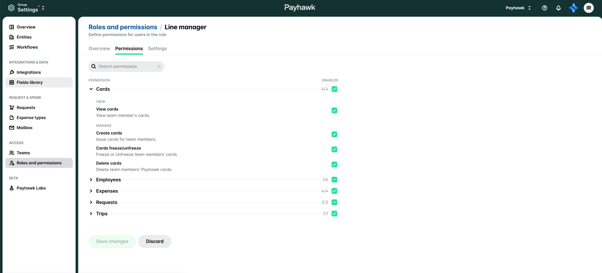Line manager permissions in Roles and permissions