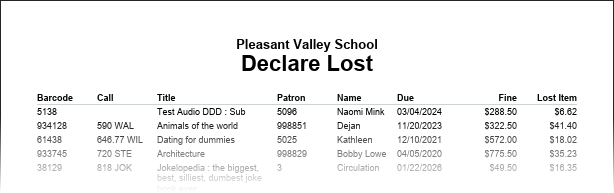 Bulk declared lost report