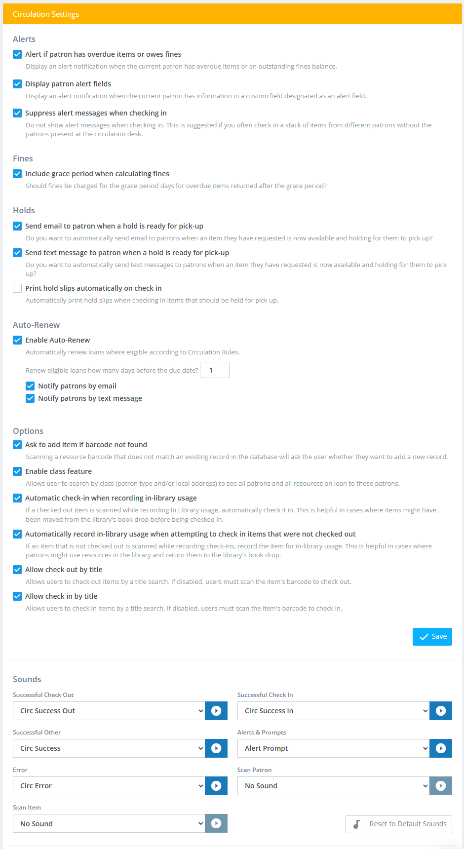 Circulation general settings page