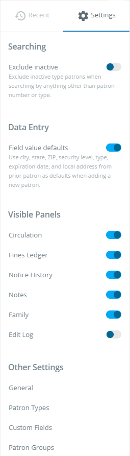 Patron Sidebar Settings - View