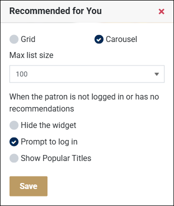 Recommended for You widget options