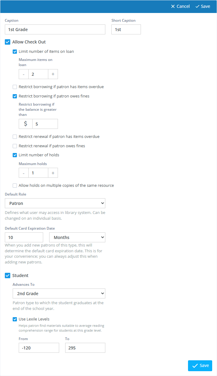 Editing Patron Types