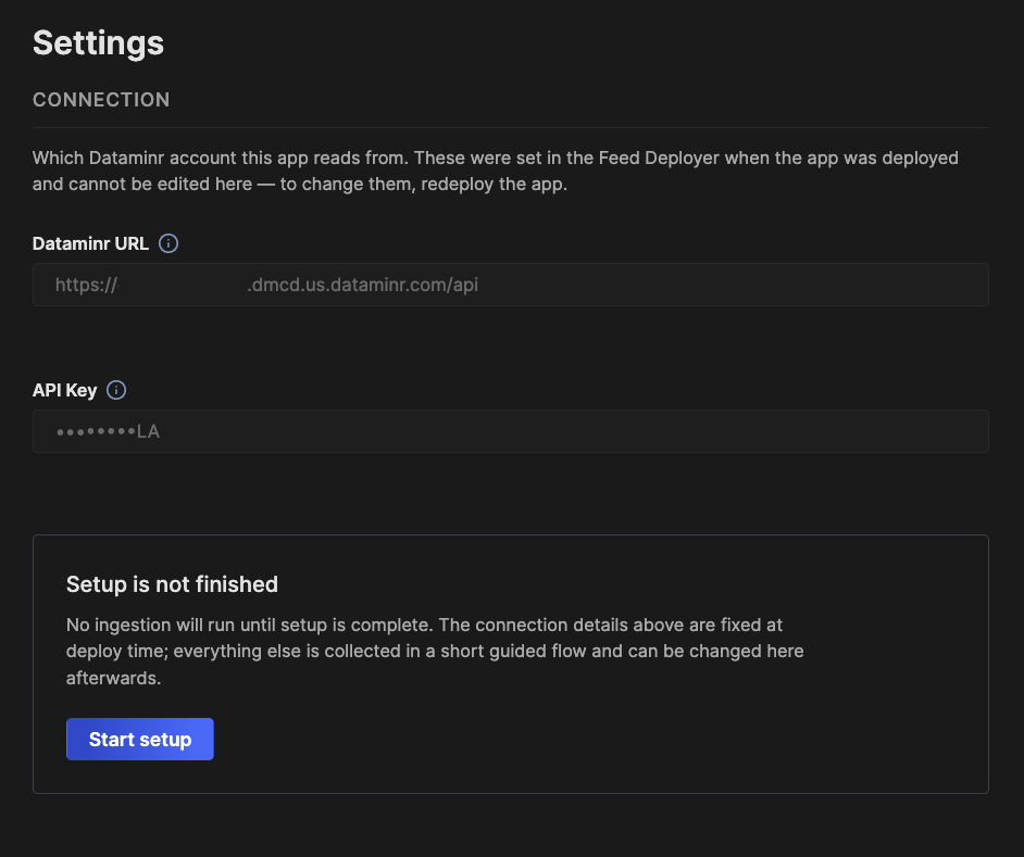 Dataminr CTTI v1.0 - setup screen