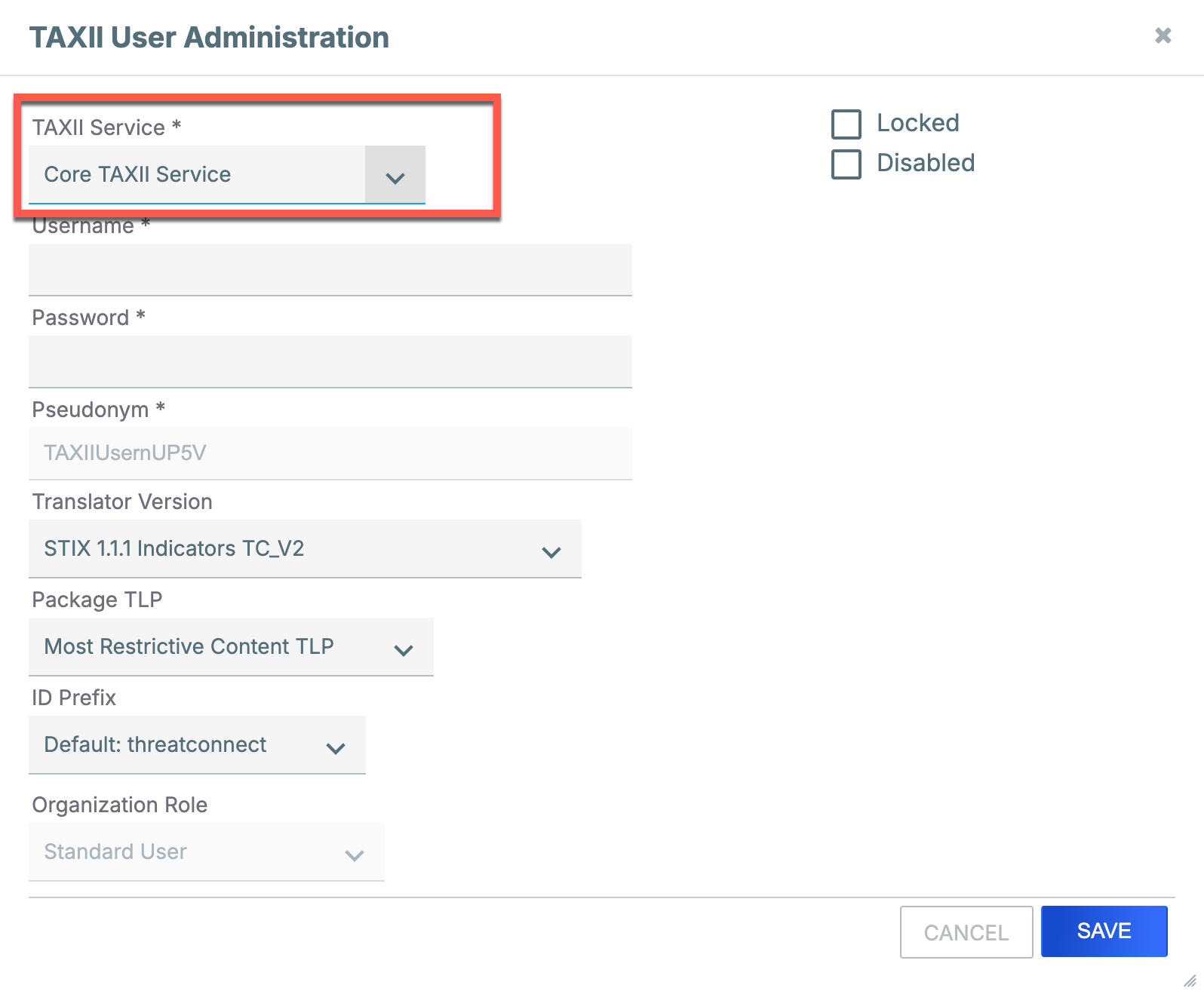 Figure 1_Creating a TAXII User for the ThreatConnect TAXII 2.1 Server_App Version 2.0_7.7.3