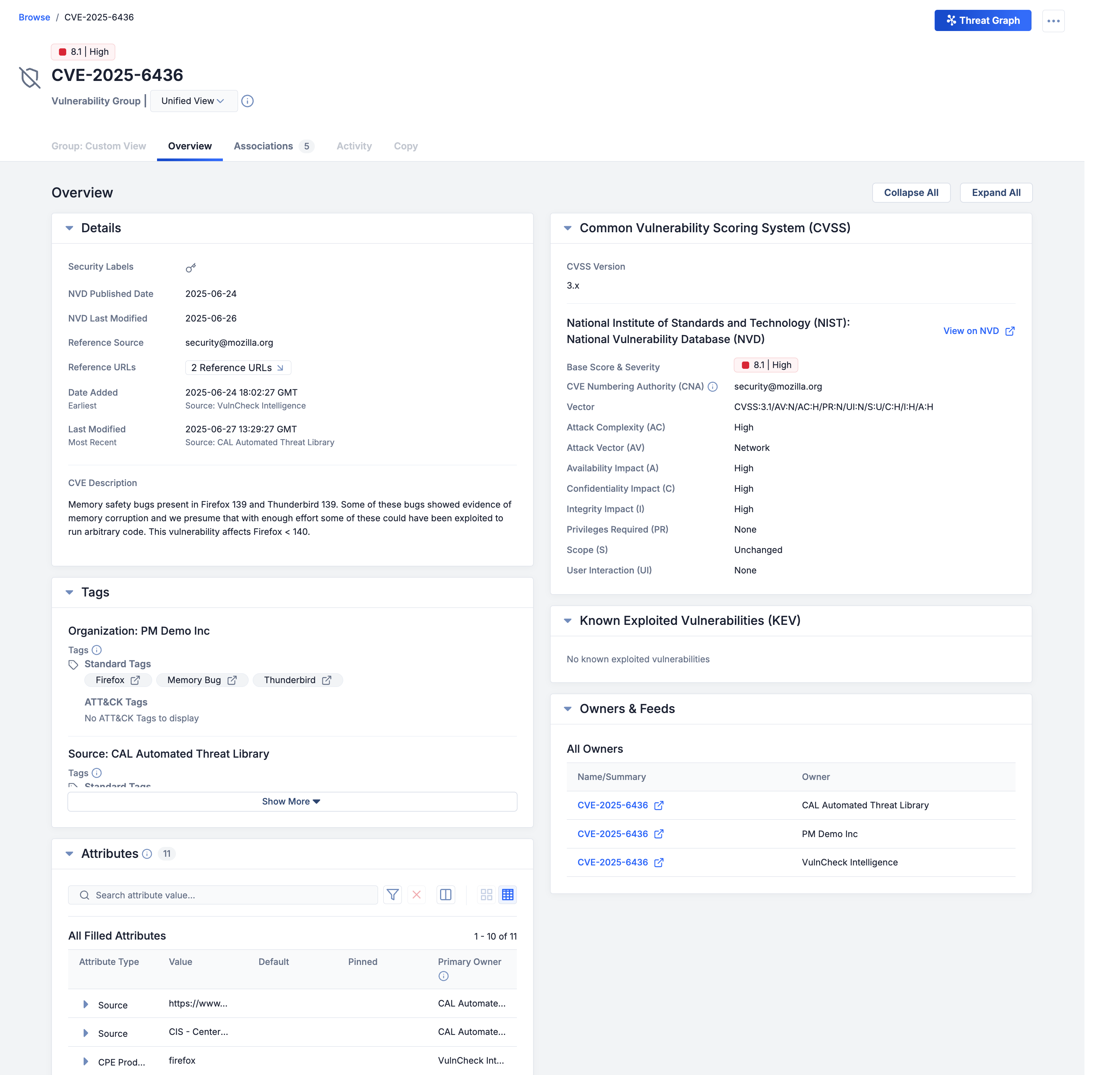 Overview tab of Details screen for Vulnerability unified view