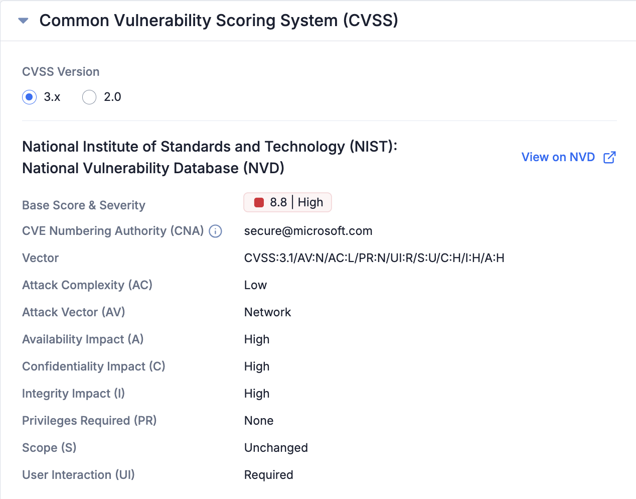 CVSS card for Vulnerabilities