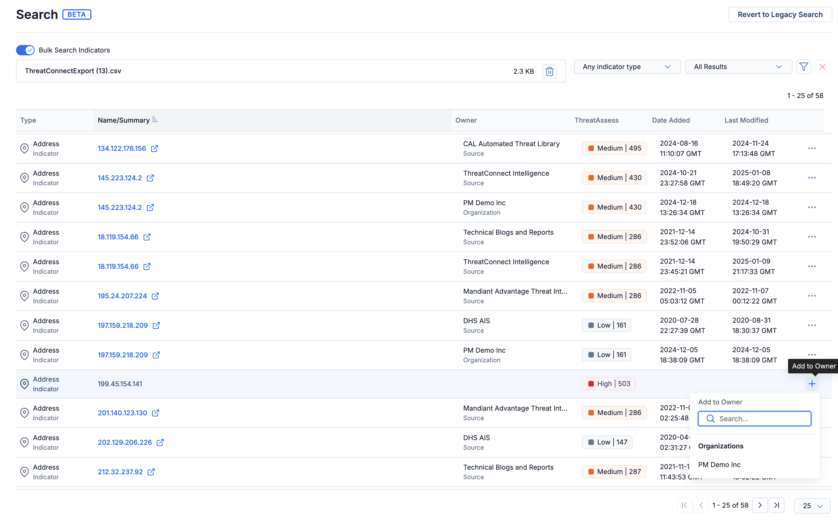 ThreatConnect 7.8 Release Notes_Indicators from Actionable Search