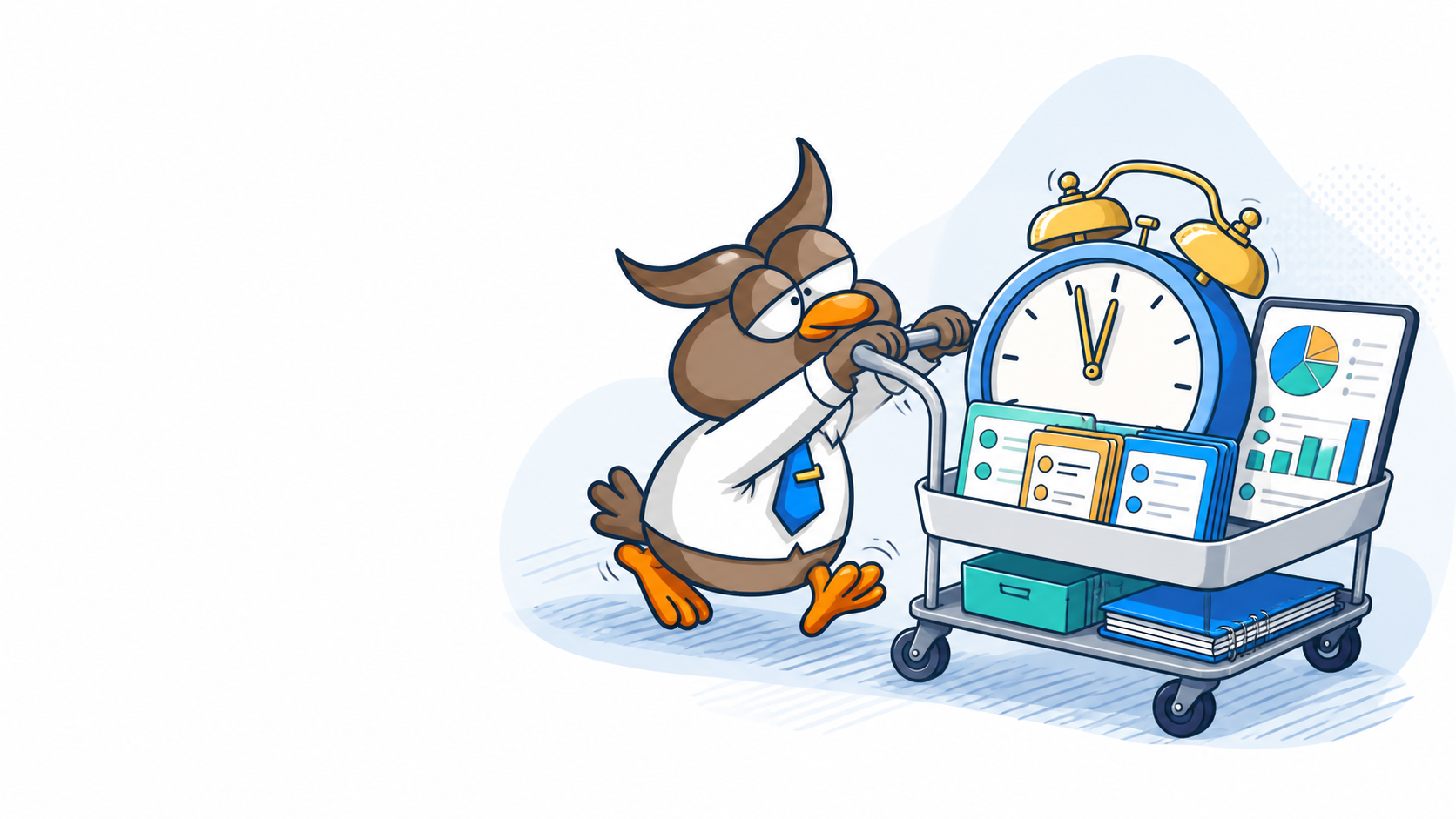 Günlük iş yükünü, zamanı ve göstergeleri bir arada yöneten PaperWork karikatürü