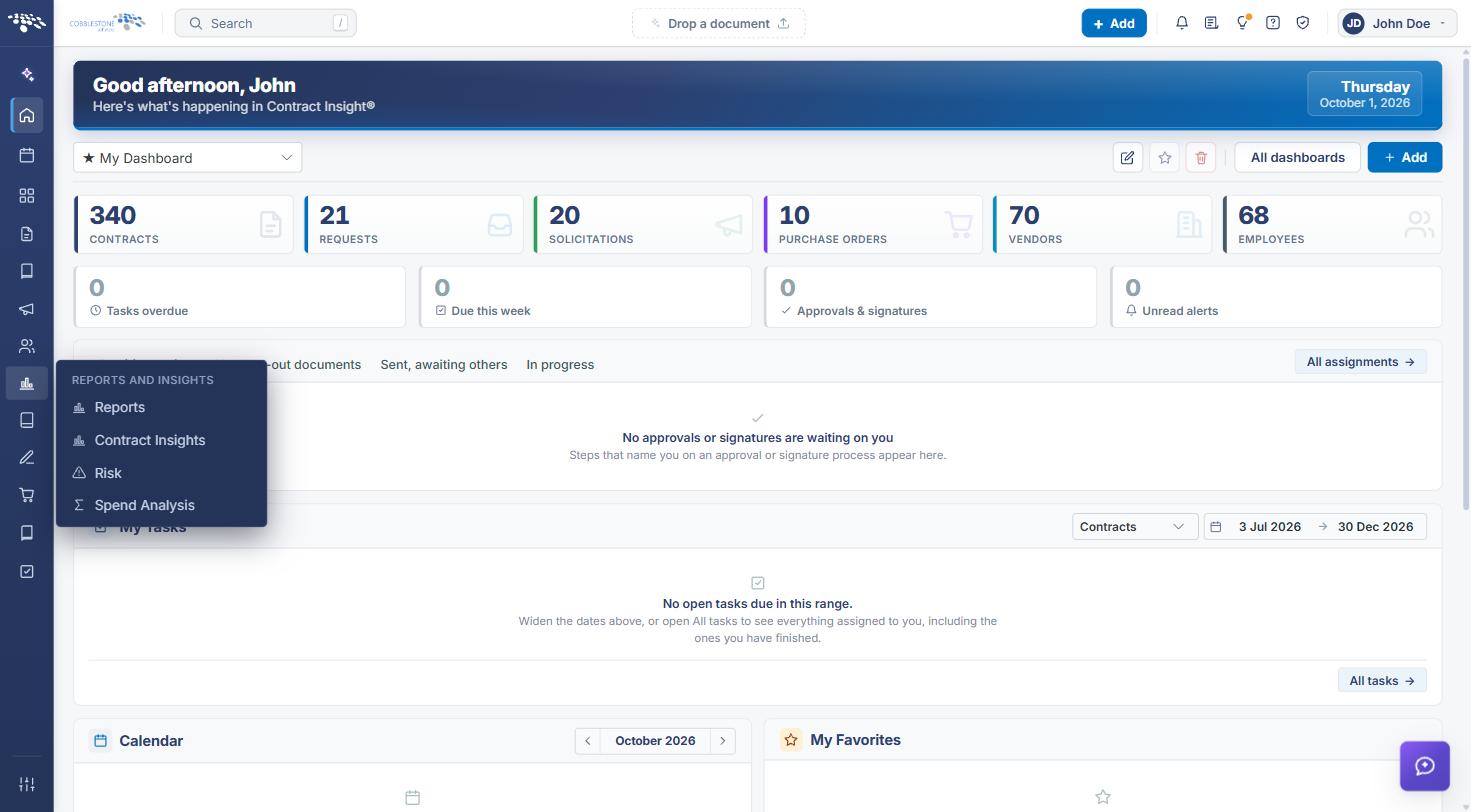 Reports and Insights menu with Contract Insights option