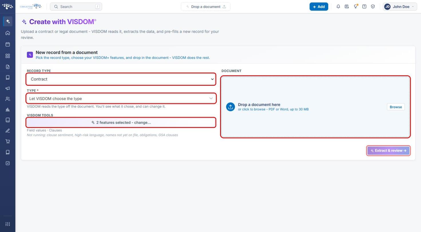 Create with VISDOM page with key fields highlighted