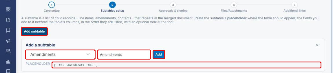 Add a subtable panel