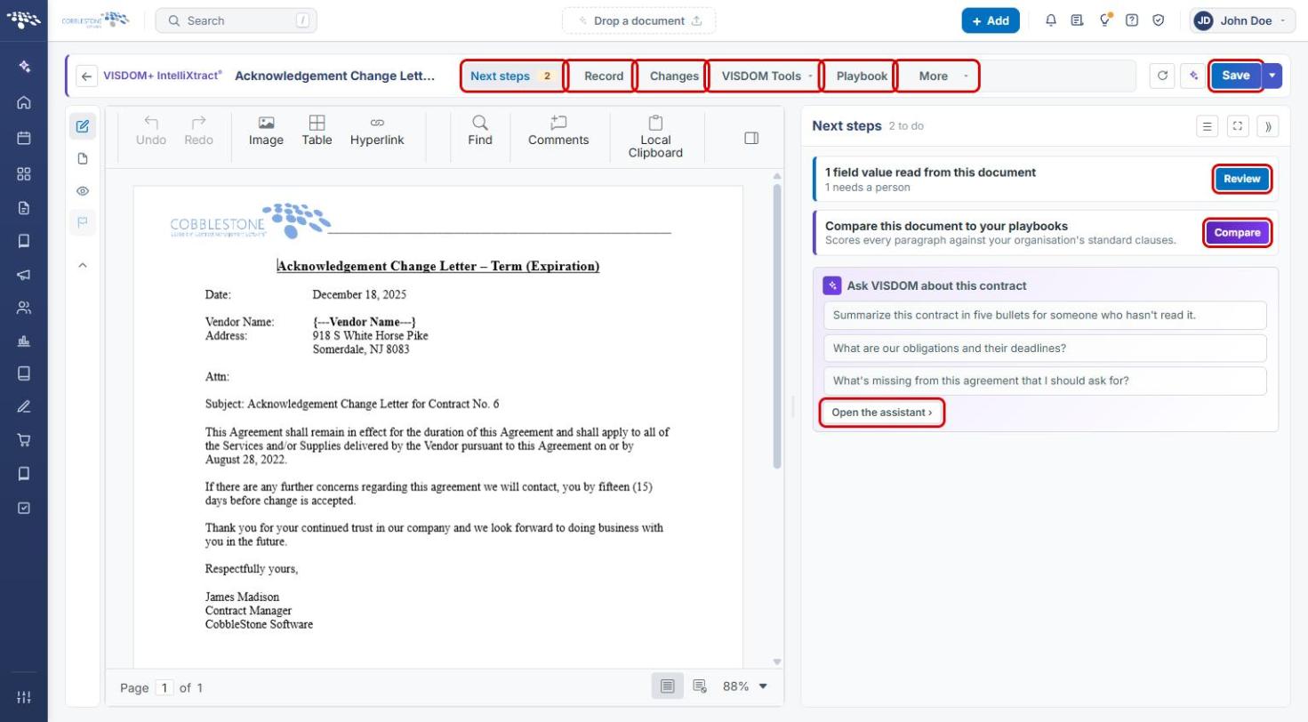Workbench Next steps tab with tabs and actions highlighted