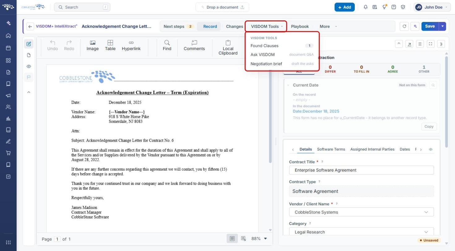 VISDOM Tools menu highlighted