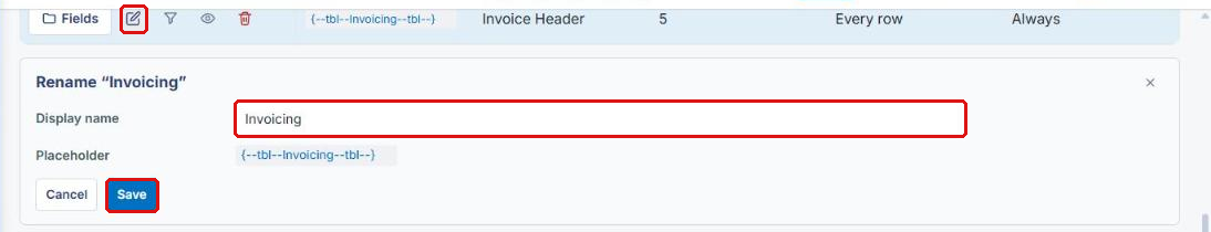 Rename subtable panel