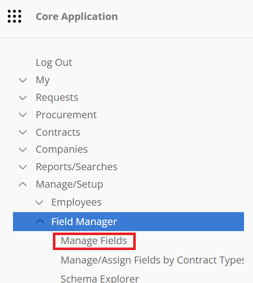 Location of Manage Fields