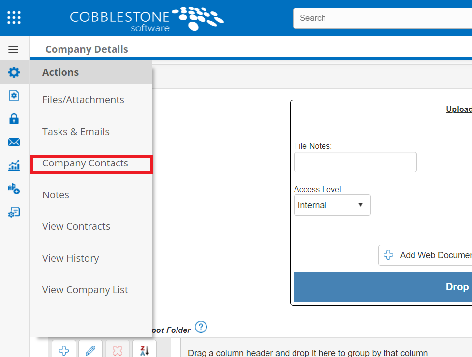 Hover over Actions click Company Contacts