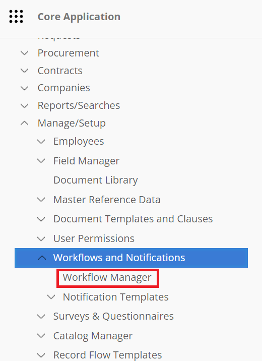 Workflow Manager navigation