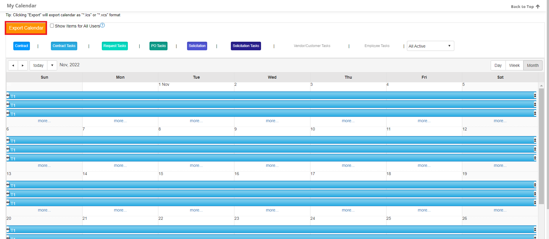 Export Calendar