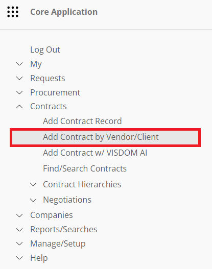 Navigation for Add Contract by Vendor/Client