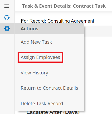 Assign Employees on Contract Task Page Side Menu