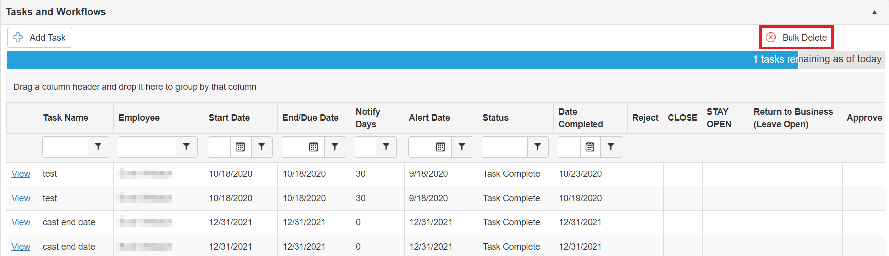 Bulk Delete on Tasks and Workflows Grid